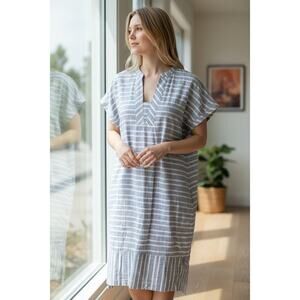 Athleta Blue & White Stripe Classic Preppy Linen Blend Dress Medium Like New